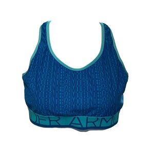Under Armour Sports Bra Racerback Wireless Compression Heatgear Spellout Blue XL